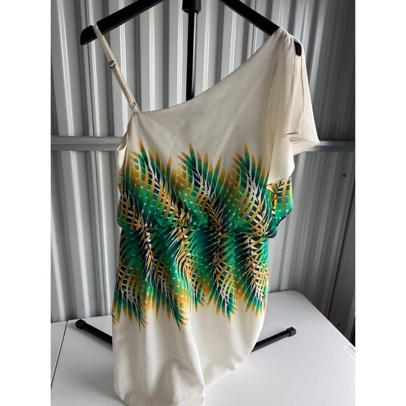 Calvin Klein one shoulder blouson dress palm leaves S - Picture 7 of 12